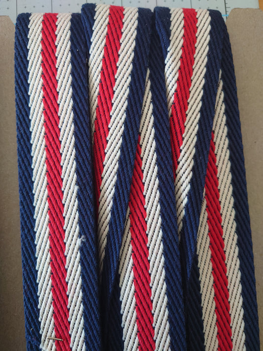 Textured stripe webbing, red/ecru/navy, 38mm