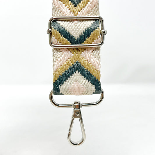 38mm tribal webbing, pink/grey/taupe/ecru