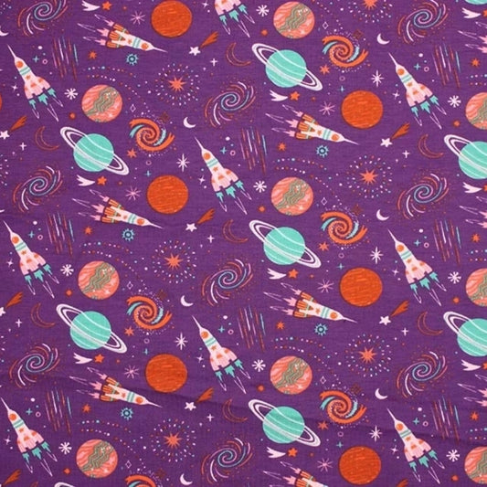 Purple Space Ships Cotton Jersey