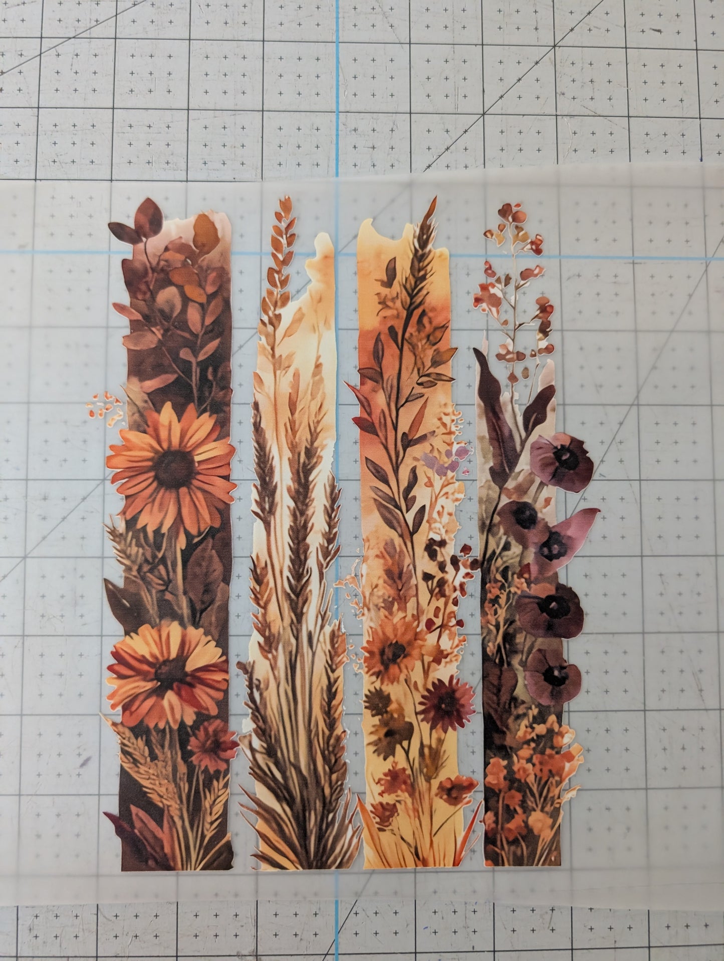 Iron on transfer - brown floral strips 9" x 7"