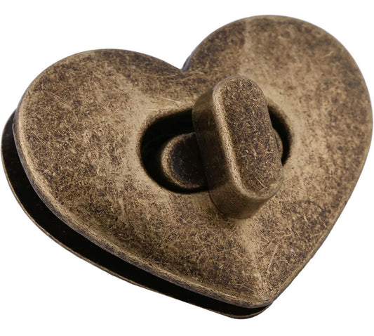 Heart twist lock bag fastening - antique brass