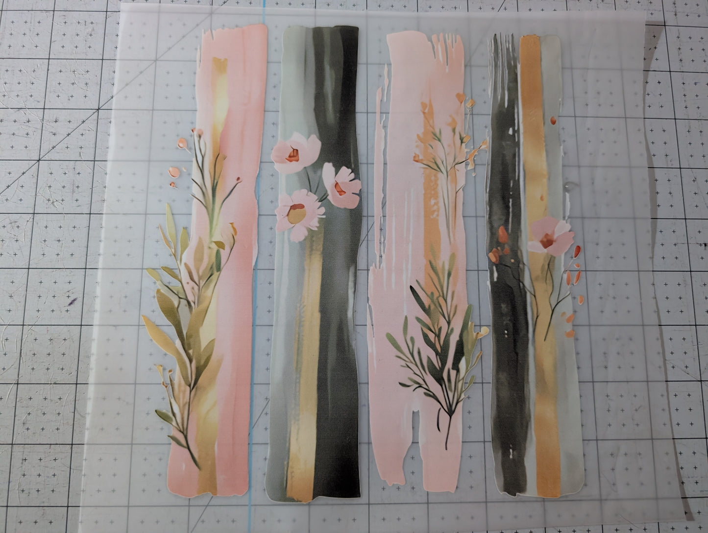 Iron on transfer - pink floral strips 9" x 9"