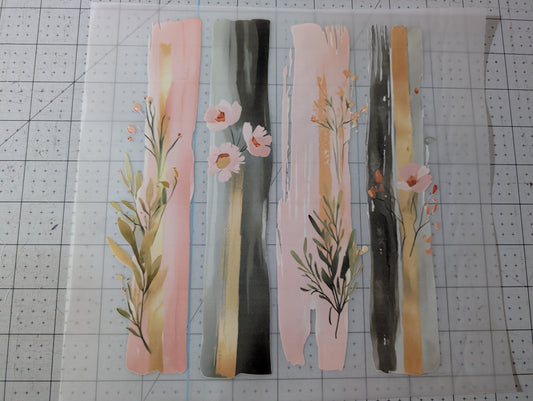 Iron on transfer - pink floral strips 9" x 9"