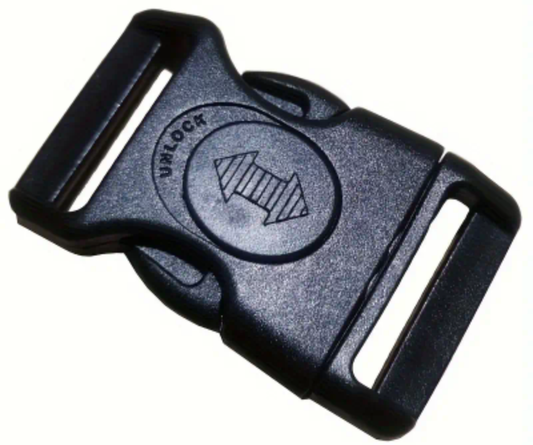 25mm black plastic curved buckle with lock - slide release