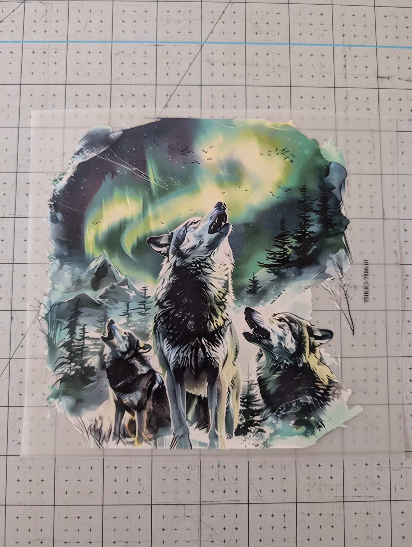 Iron on transfer - aurora wolf 7" x 7"
