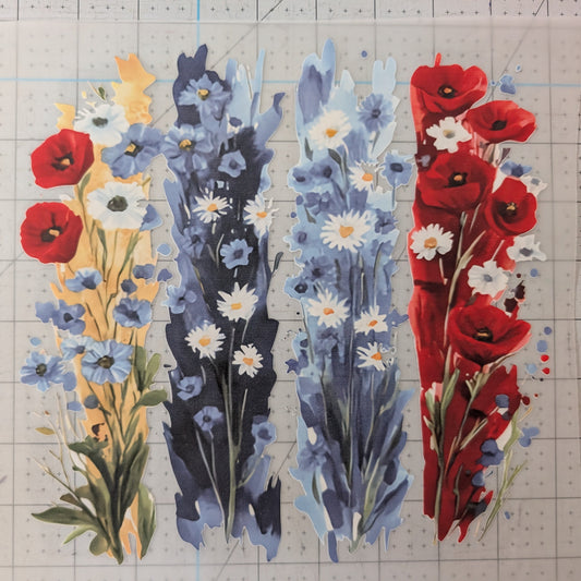 Iron on transfer - poppy floral strips 9" x 9"