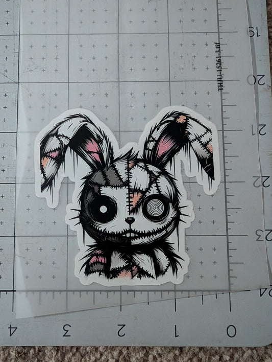 Iron on transfer - scary bunny 3.5” x 3.5"