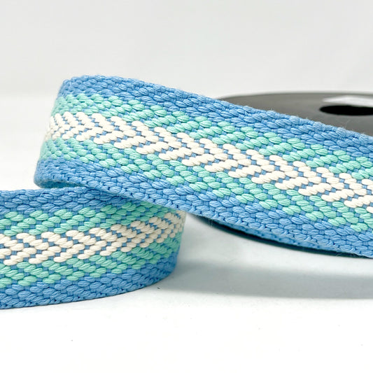 38mm multi arrow weave webbing, blue