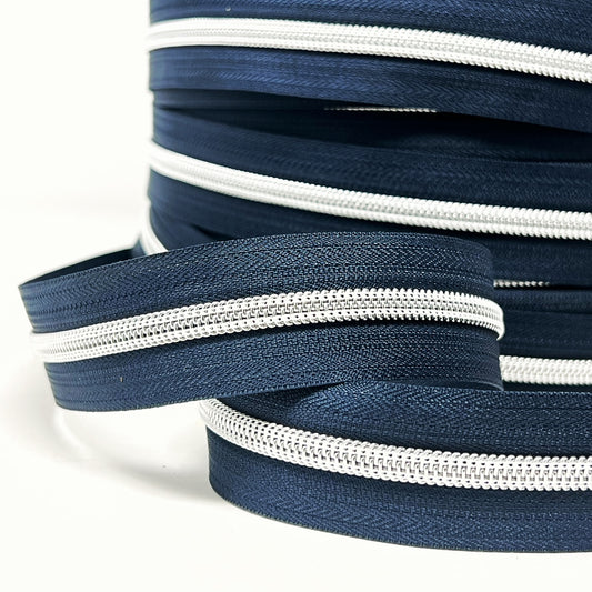 Navy Zip Tape with silver Teeth #5