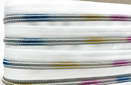White Rainbow Zip Tape #5 - per meter