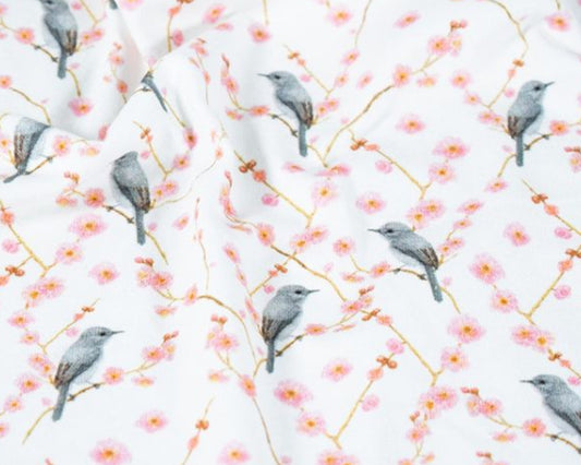 Watercolour Birds Cotton Jersey by Blooming Fabrics - SALE