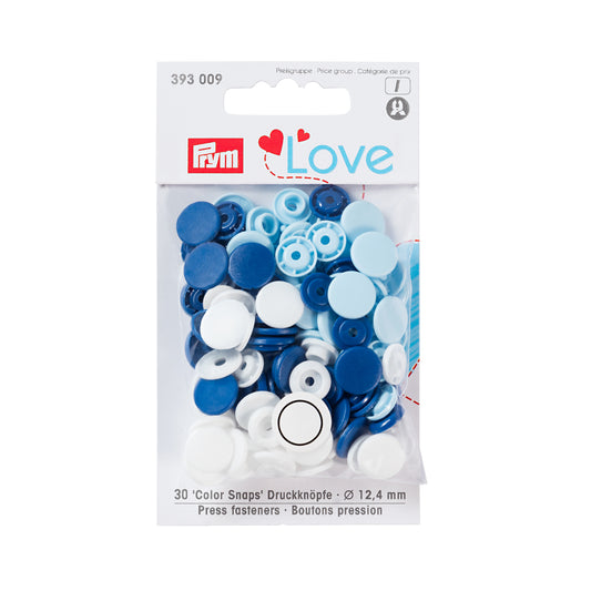 Prym Love Color press. fast. pl.12.4mm blue/white/light blue