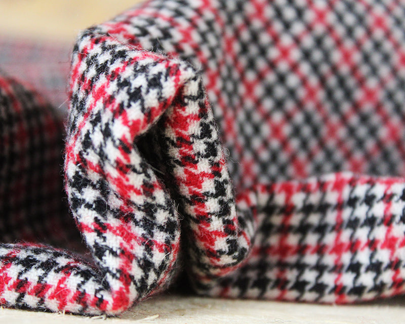 Black White & Red Dogtooth Wool Mix