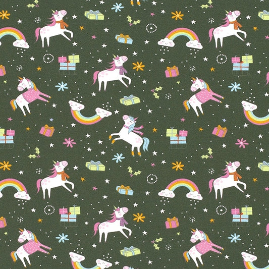 Rainbow Unicorn Xmas Cotton Jersey