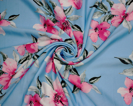 Sky Floral Crepe De Chine